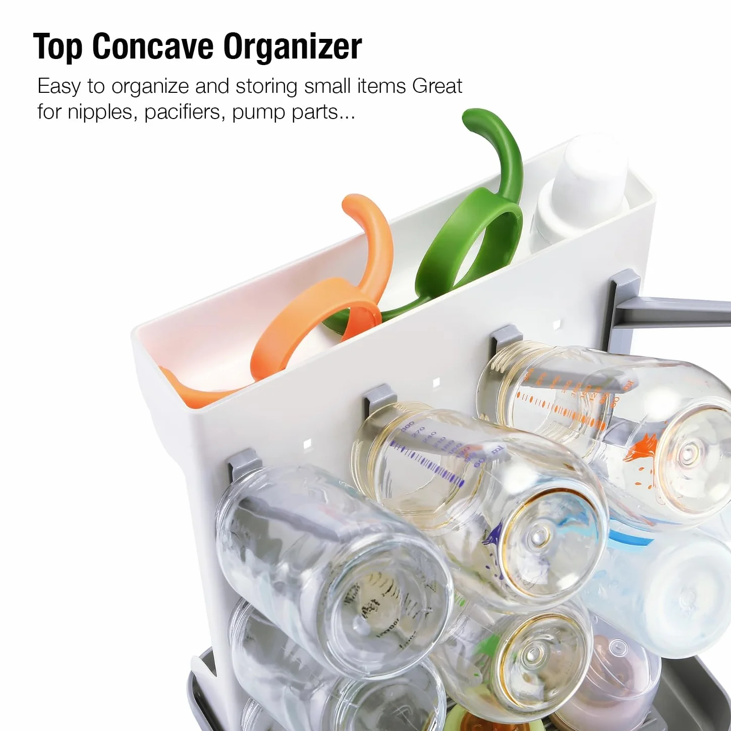 PandaEar Escurridor de Biberones para Bebé, Soporte de Secado Vertical Que Ahorra Espacio con Bandeja de Agua Extraíble y Pivotes, para Biberones, Tetinas, Vasos y Accesorios, Gris
