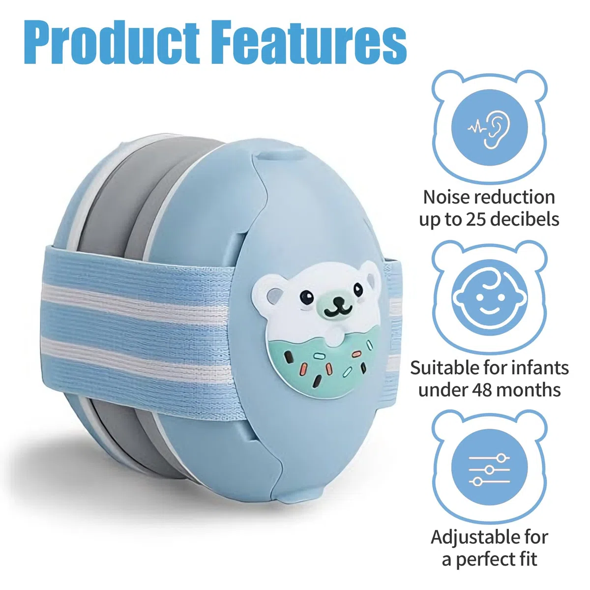 Cascos Bebe Antiruido, Con Bolsa de Transporte, para Sueño y Viajes, Protectores Auditivos Ajustables para Bebé y Niños de Hasta 48 Meses, Reducción de Ruido hasta 25dB