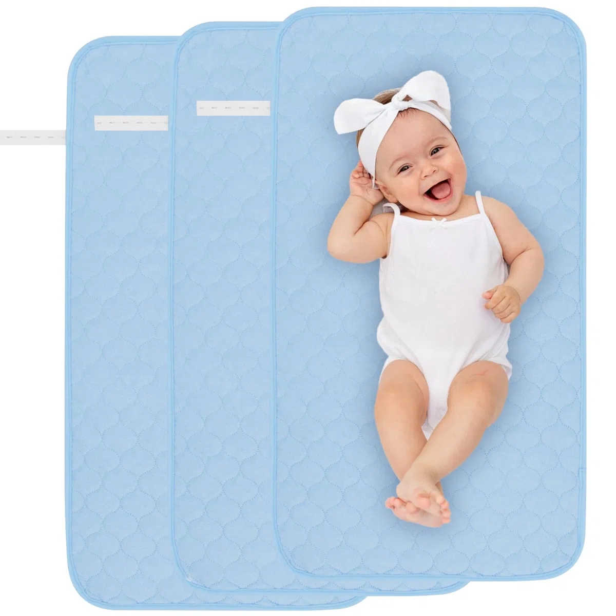 Paquete de 3 forros para cambiador de bebé, 27 x 14 pulgadas, lavables, reutilizables, para cambiar pañales de bebé, impermeable, funda para cambiador más largo (azul)