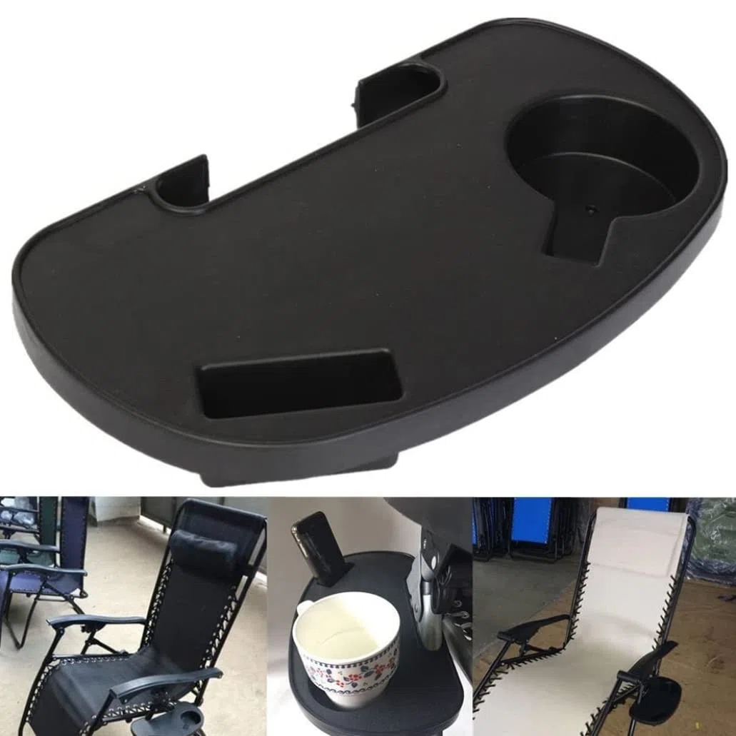 Portavasos para Silla de Playa y Escritorio con Bandeja y Soporte Móvil - 2 Piezas