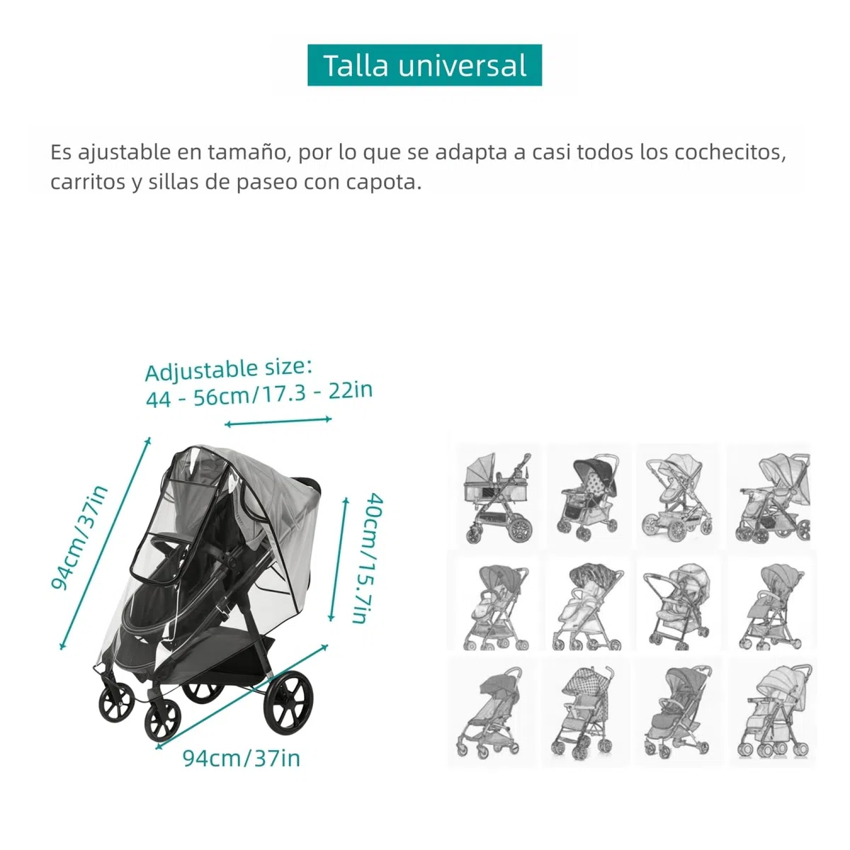Plastico Lluvia Silla Paseo Universal, Protector Lluvia Carro Bebe Universal con Gran Ventana y Cremallera Impermeable – EVA de Calidad Alimentaria, Transpirable, Anti-Viento y Anti-Nieve