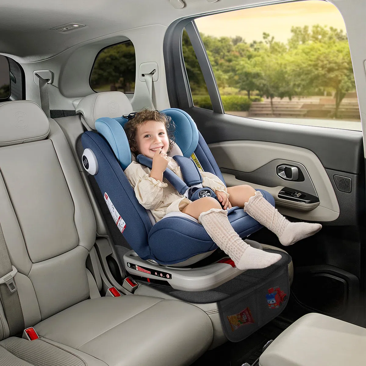 TOSAVGA Protector Asiento Coche Niños, Protectores de Asiento de Cuero Impermeables, Compatible Isofix con Organizador Bolsillos, Antideslizante Impermeable Protector Seguro Respaldo, para SUV, sedán