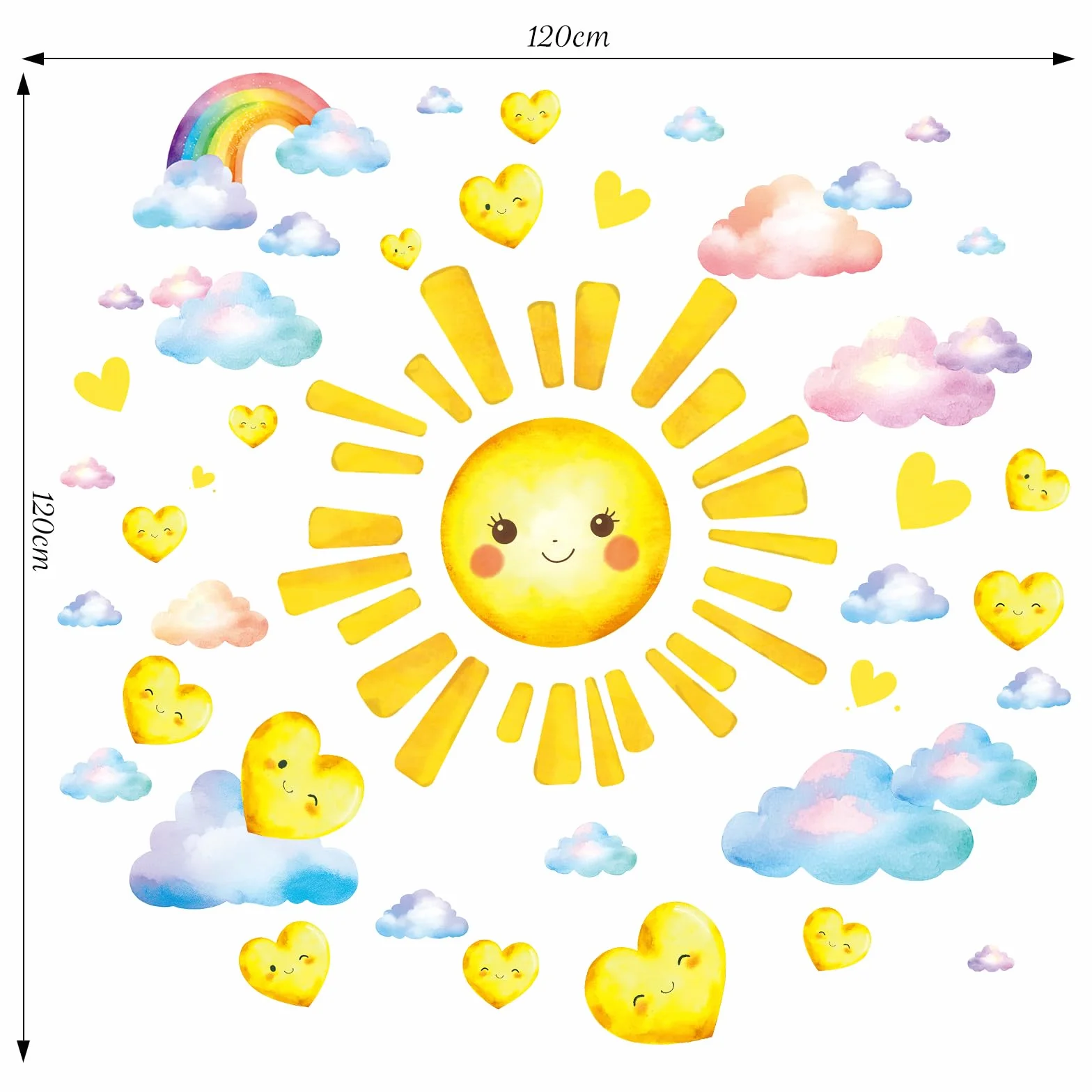 SHUCHING Pegatinas de Pared Sol Grande, Vinilo Adhesivo Pared Nubes para Niños, Vinilos Decorativos para Dormitorio Infantil