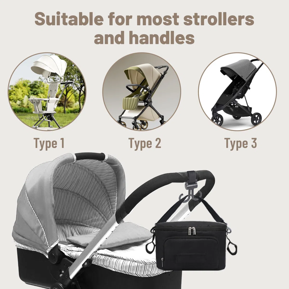 Bolso Carro Bebé, Bolsa Organizadora de Cochecitos con Portavasos y Correa para el Hombro, Universal Impermeable Bolsa Organizador de Cochecito, Multifuncional de Gran Capacidad (Negro)