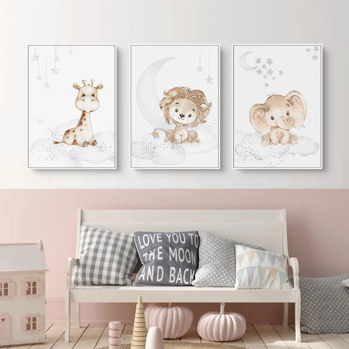 EXQUELEG Juego de 3 pósteres infantiles, diseño de conejo y jirafa, imágenes decorativas sin marco, motivos de animales