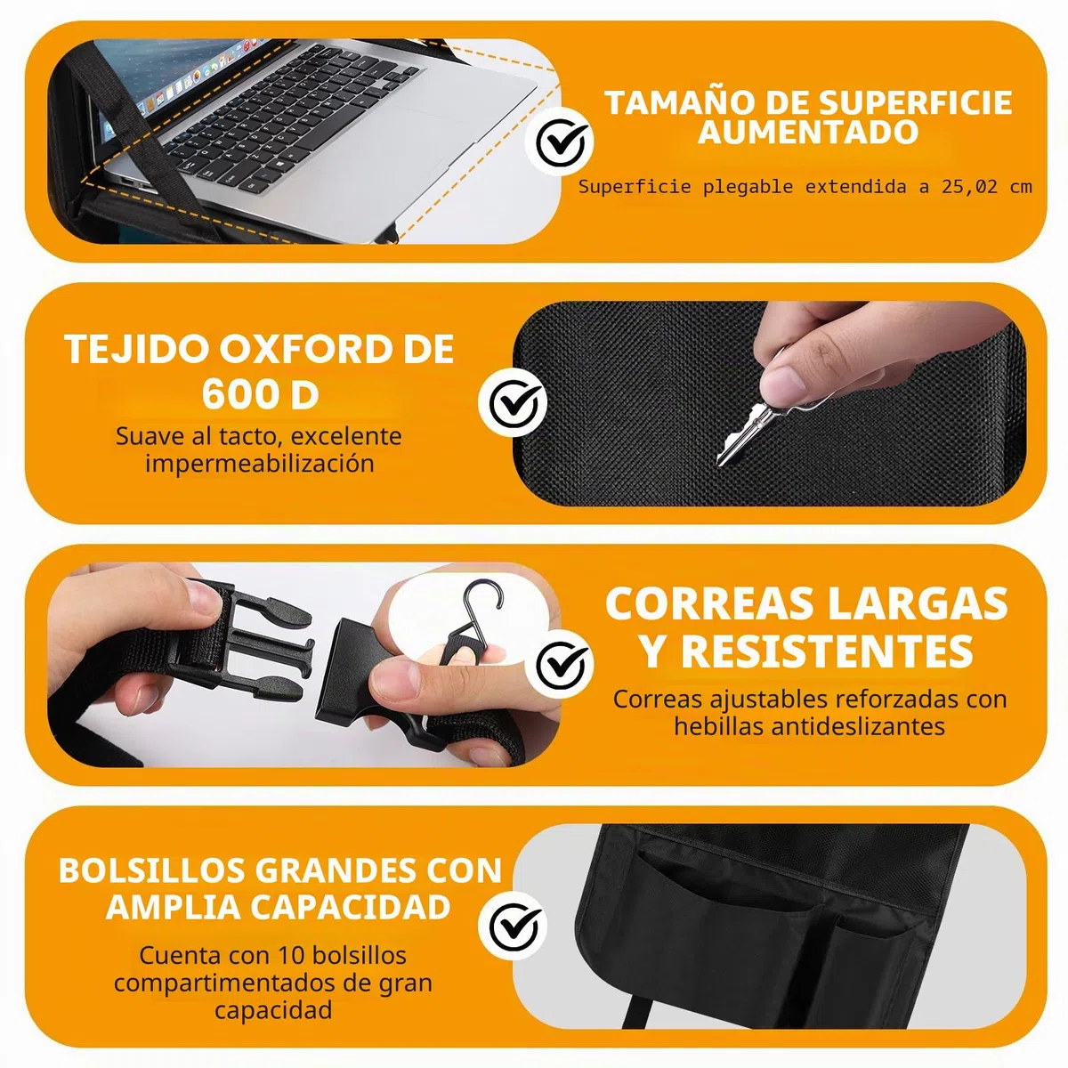 Organizador Asiento Coche con Mesa Plegable, Organizador Coche Niños con Bolsillo & Funda para Tablet, Protector Impermeable Respaldo Asiento, Para Viajes Familiares y Almacenamiento Juguetes