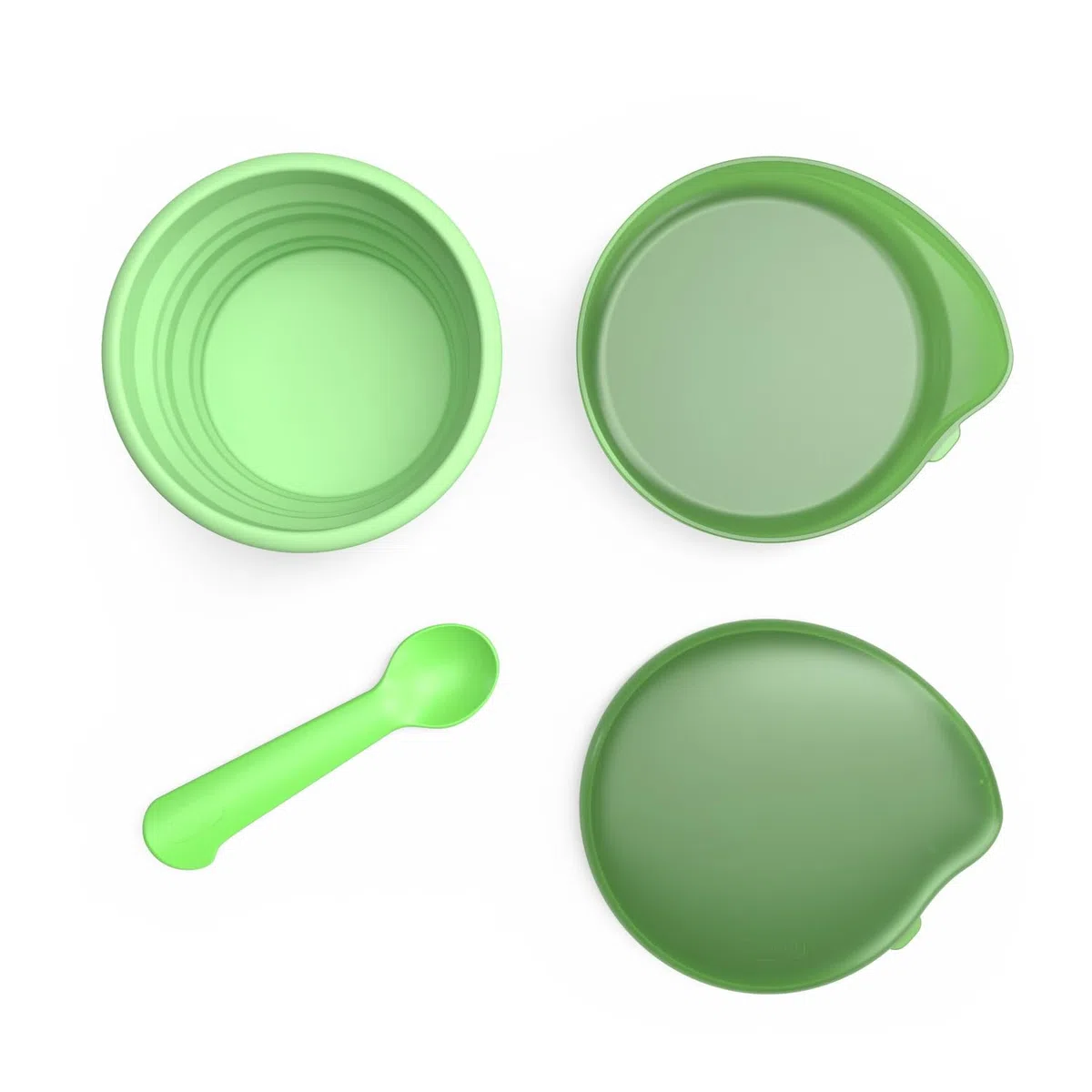 Chicco Set de Comida de Viaje, Plato plegable de silicona de 250 ml, Cuchara práctica, Funda compacta, Ideal para viajar, Kit de comida portátil, Cómodo y fácil de transportar, 6 meses+, Verde