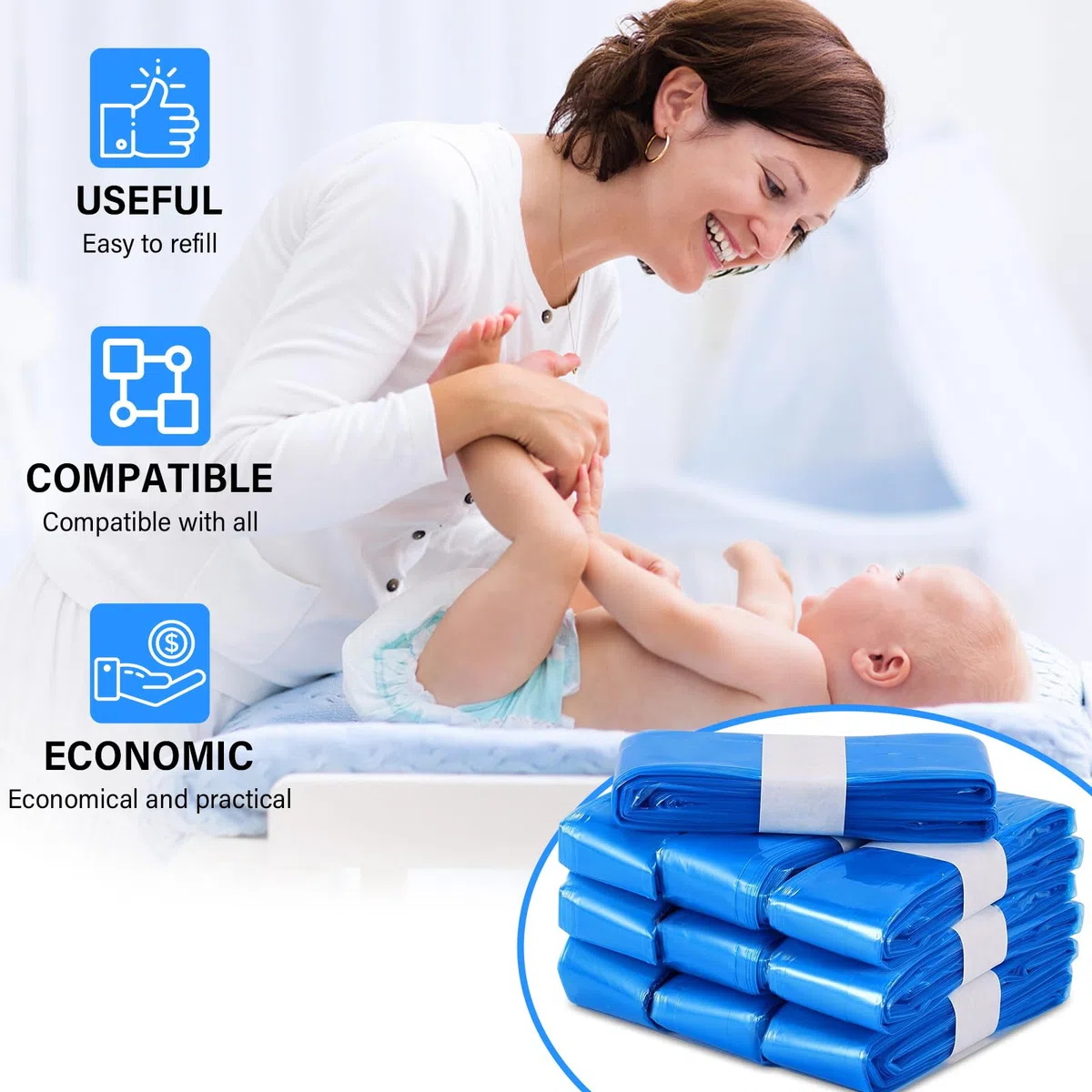 10 Piezas Recambios Contenedor de Pañales Recambios de Papeleras de Pañales Recambios con Perfumadas Compatible para Pañales