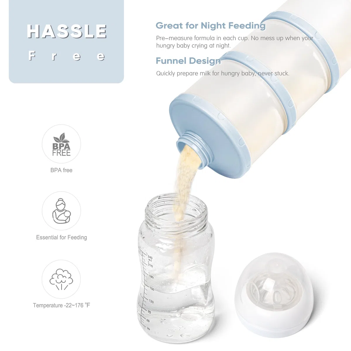 Termichy Dosificador de leche en polvo para bebé, apilable, caja de almacenamiento de leche en polvo, 2 unidades (azul niebla)