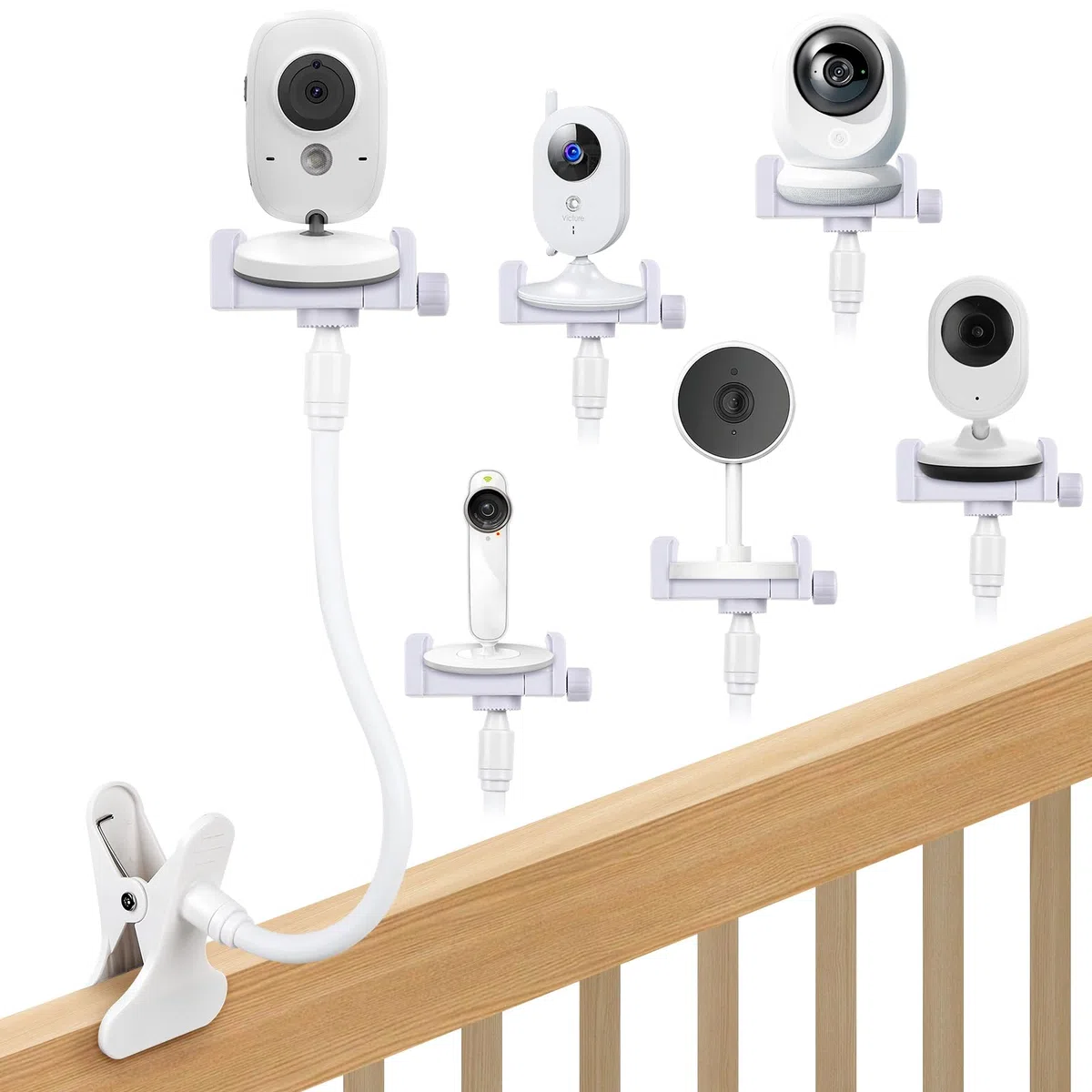 OFFCUP Soporte Camara Vigilancia Bebe, Universal Flexible Soporte para Cámara y Ajustable con Tornillo 1/4", Soporte para Monitor para Bebés para Cuna Mesa Habitación (Clip)