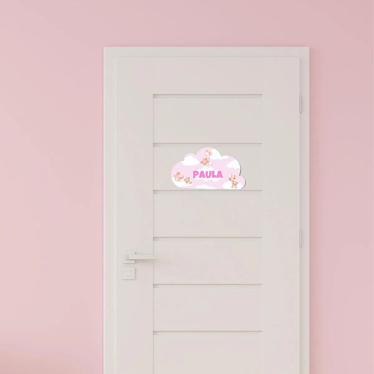 Regalos para bebé recién nacido. Placa personalizada para puerta. Decoración habitación juvenil. Nombre en madera personalizado (Rosa)
