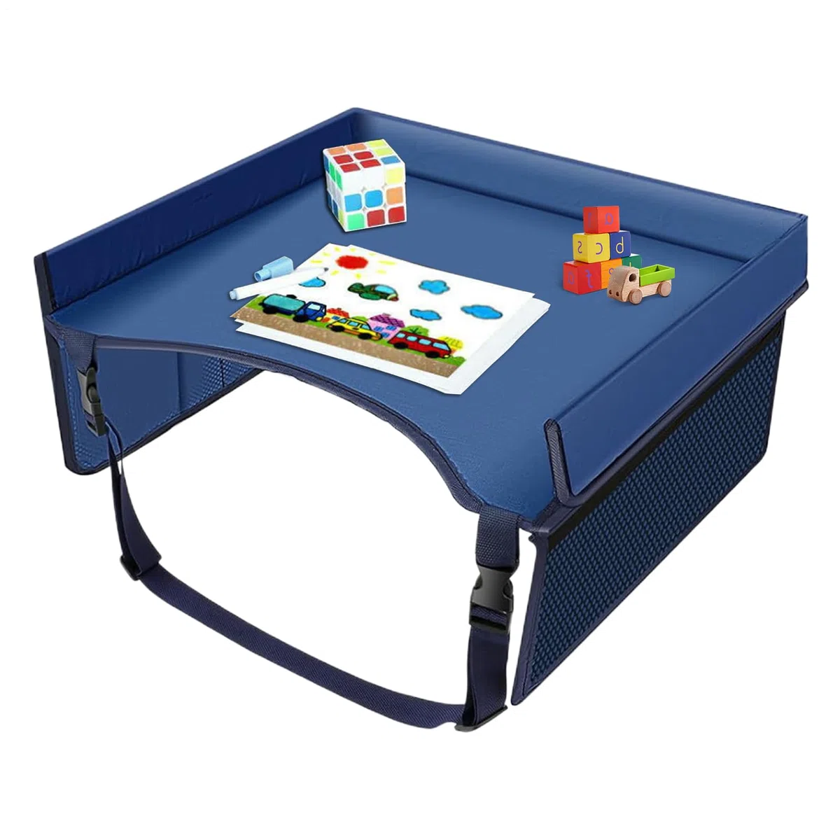 Mesa de viaje para niños - Bandeja para la rodilla, bandeja para aperitivos, asiento trasero para coche, avión, tren de viaje, mesa de viaje para viajes largos para niños, asiento de coche con