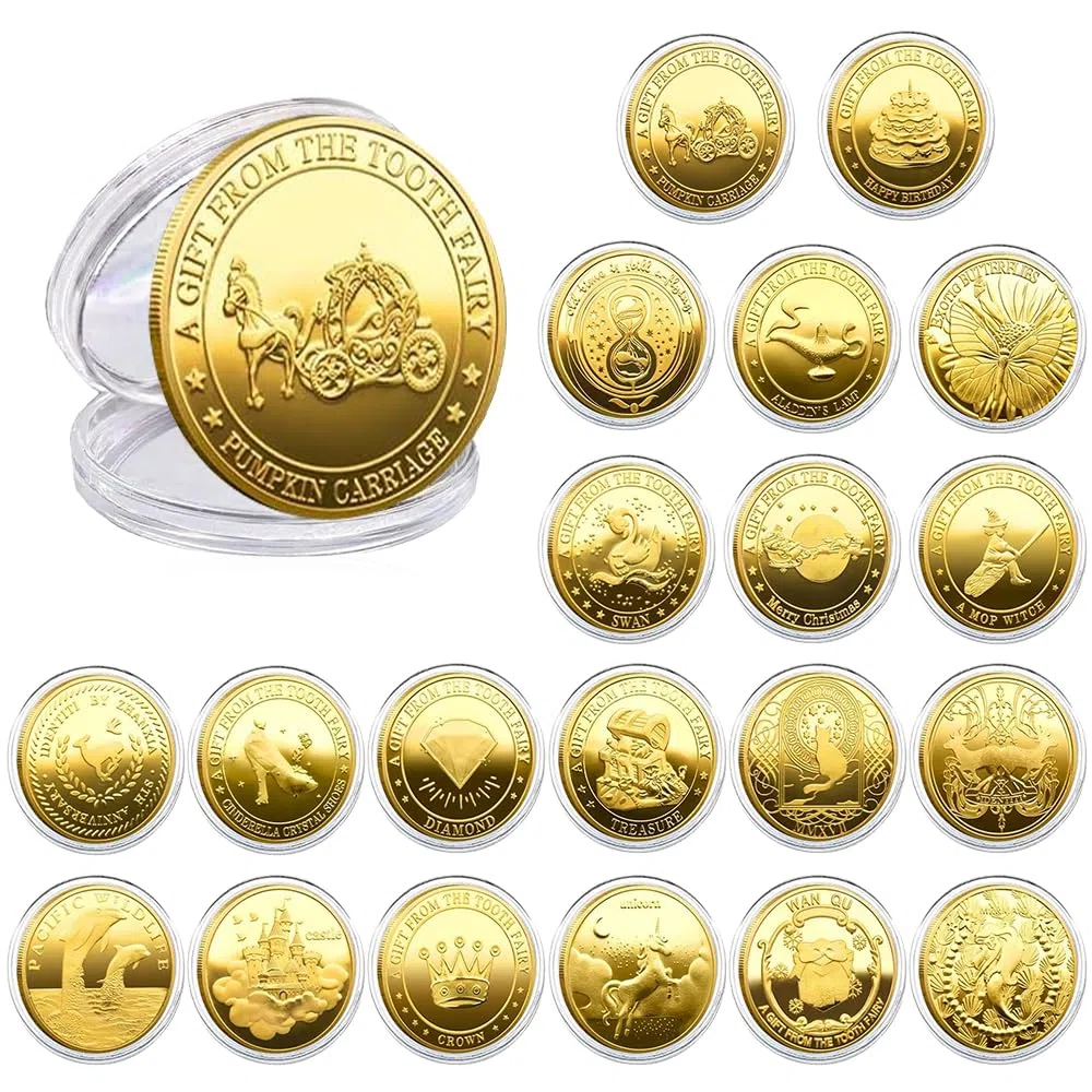 mizikuu 20 monedas de hada de los dientes, hada de los dientes, hada de los dientes, con diferentes patrones, monedas de oro para niños, regalo de hada de los dientes, recuerdo para recompensar la
