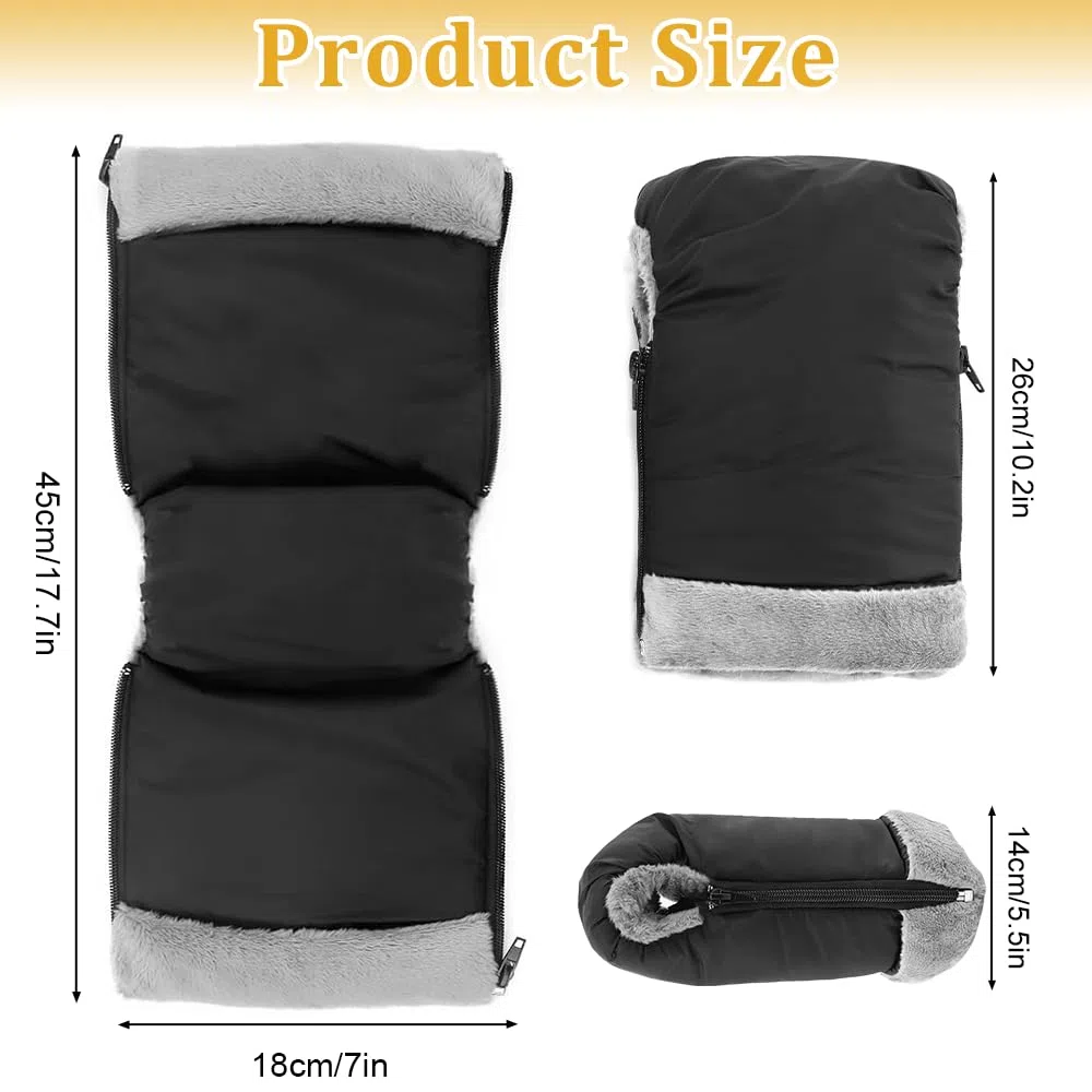 Guantes calentadores de manos para cochecito, manguito con forro polar, impermeable y cortavientos - 18 * 26cm(Zip)