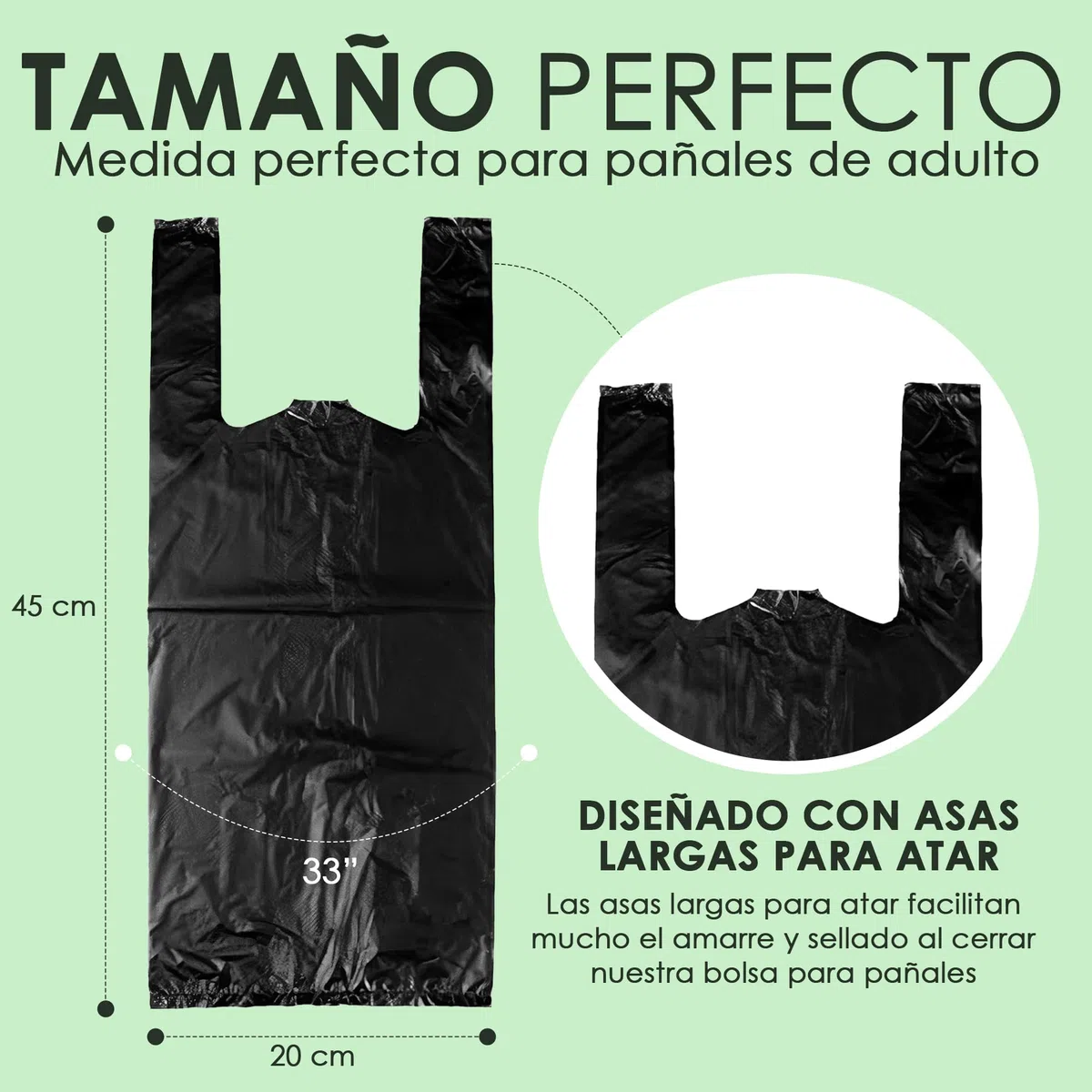 Paquete de 100 Bolsas Pañales Adulto - Bolsas Grandes Negras para Contenedor Pañales de Adulto, Resistentes, Desechables y Sin Fragancia - 15% Más Gruesas - Bolsas para Tirar Pañales