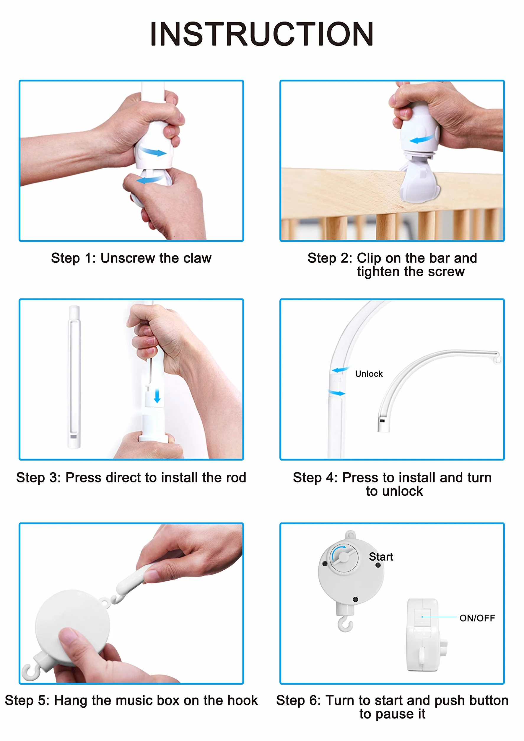AFUNTA Soporte de campana para cuna 23 pulgadas con caja de música, soporte ajustable DIY para cama de bebé