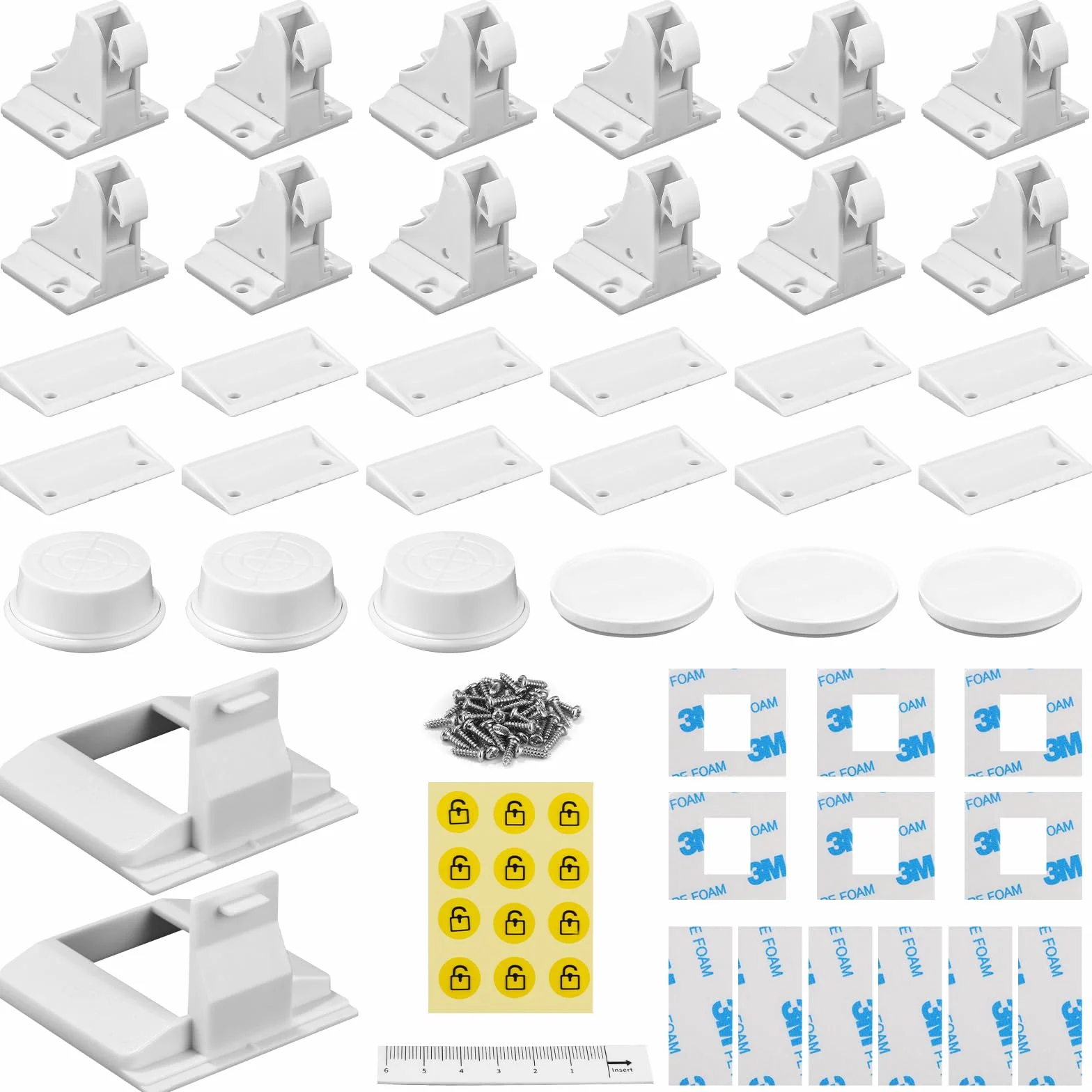 12 cerraduras, 3 llaves, utilizadas para armarios y cajones, con cerraduras magnéticas invisibles para cajones, sin necesidad de taladros o tornillos, blancas.