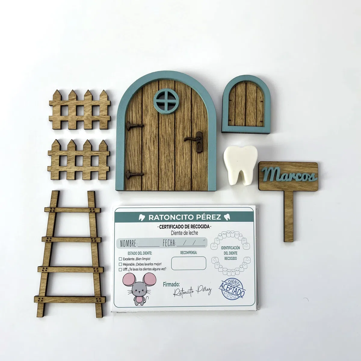 [ Pine & Kids ] Puerta de Ratoncito Pérez Personalizada de Madera a Color