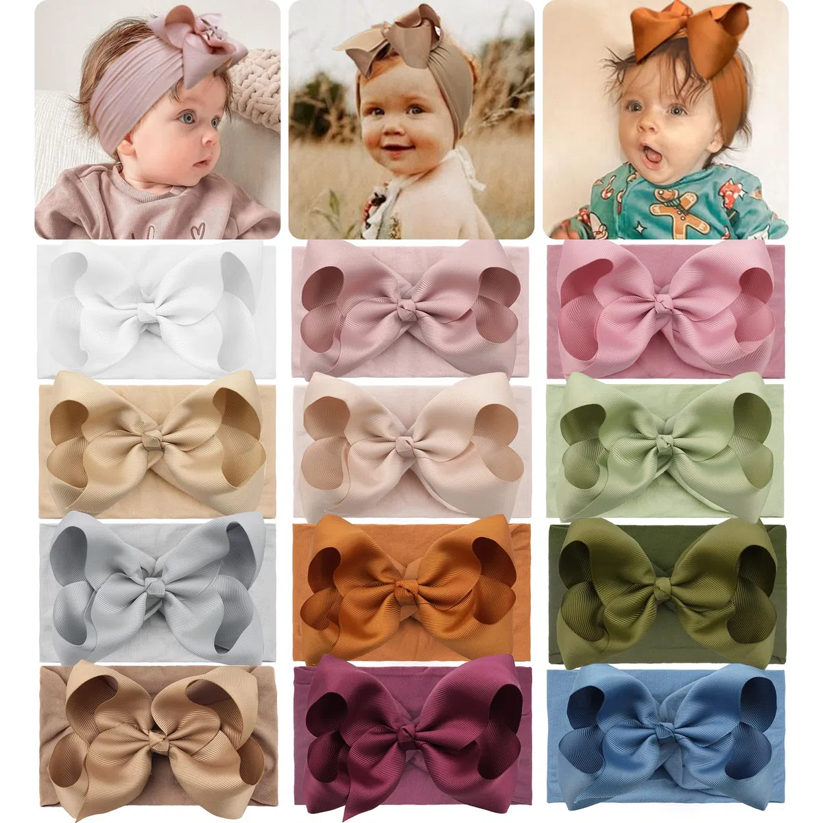 JOYOYO 12 diademas para bebé con lazos para el pelo de bebé, diademas anchas para niños pequeños con bonitos lazos grandes de 6 pulgadas
