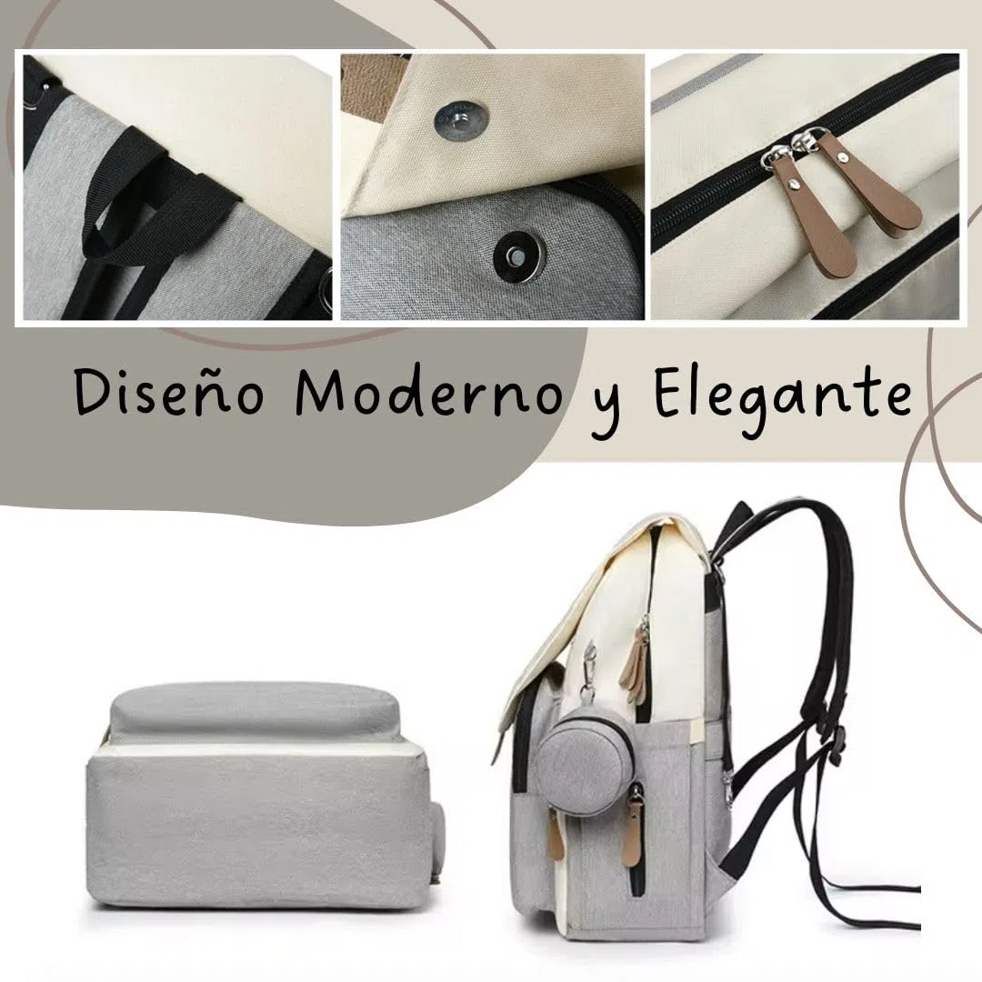 Mochila Pañalera Multifuncional, Bolsa para Pañales Maternidad, Mochila Carrito Bebé unisex, incluye Cambiador Portátil, Correas para cochecito, Dispensador Bolsas Desechables y Portachupete