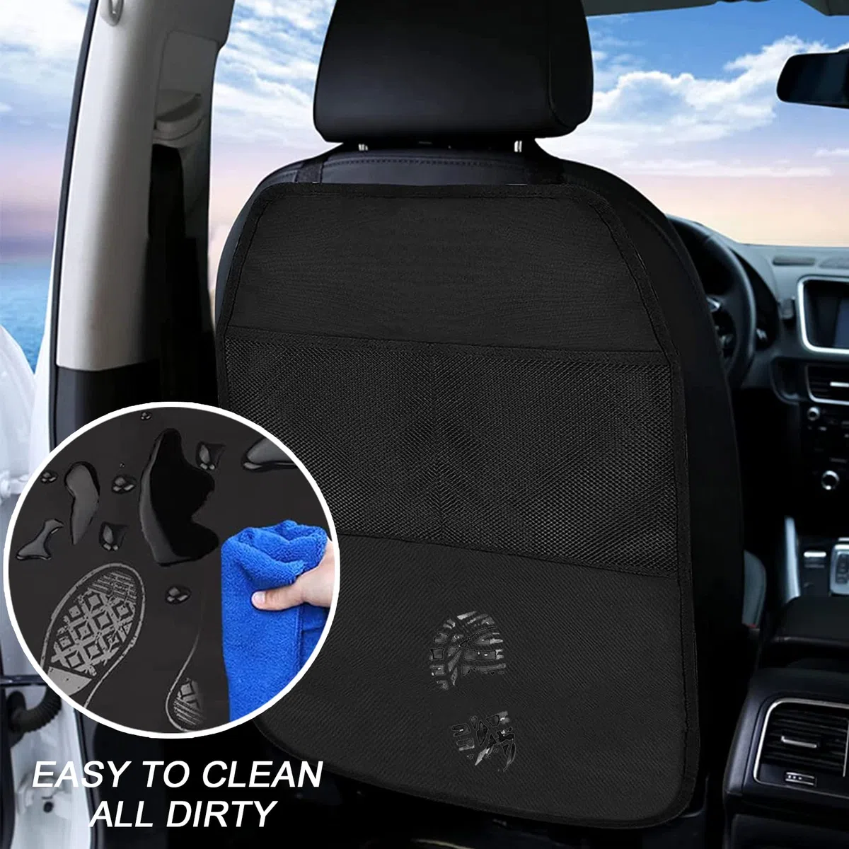 Qooloo 2 unidades de protector de respaldo para asiento de coche, impermeable, para niños, organizador para guardar cosas de niños, alfombrillas para patadas