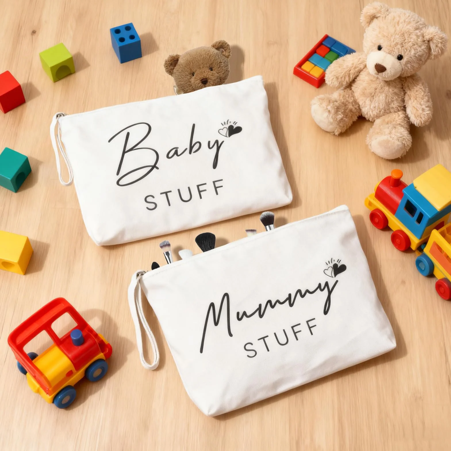 Juego de 2 bolsas de cosméticos con cremallera, regalo para embarazadas, cuidado del bebé, regalo para baby shower, nacimiento y hospitalidad