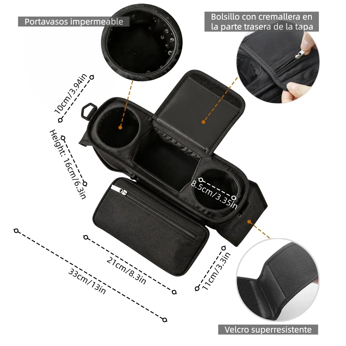 Bolso Carro Bebé Universal con 2 Portavasos Aislados y Monedero Extraíble, Bolsa Organizadora de Cochecitos Impermeable, Correa de Hombro Desmontable para Silla de Paseo y Carrito, Multifuncional