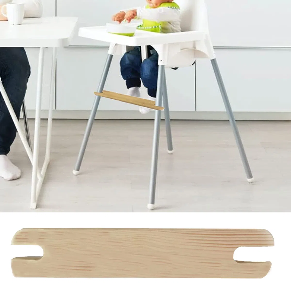 Reposapiés Antideslizante para Trona, Reposapiés Ajustable de Madera Natural con Anillos de Goma, Compatible con la Trona Antilop de IKEA