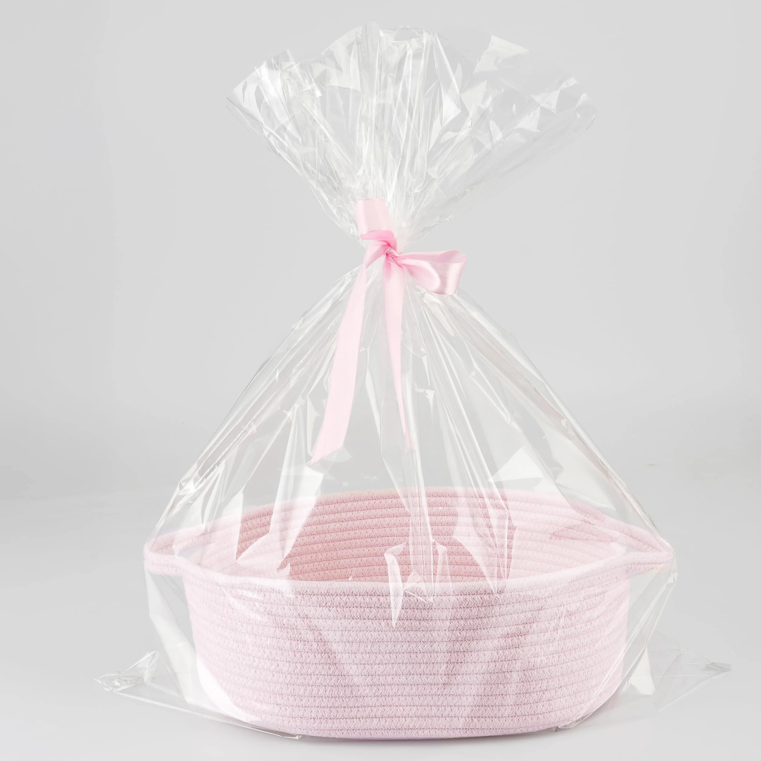 Cestas de regalo vacías, Cesta de almacenamiento de cuerda de algodón trenzada rosa con bolsa y cinta, cesta organizadora pequeña para bebé, juguetes, Baby Shower, cesta tejida decorativa 30x20x12 cm