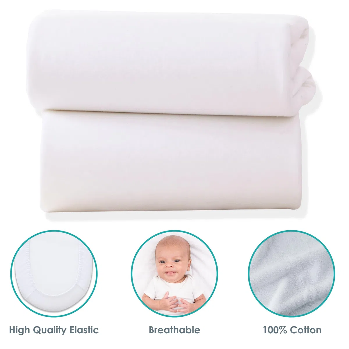 Sábanas ajustables Clair de Lune extra suaves para cunas y cunas, doble - 30 x 74cm Blanco