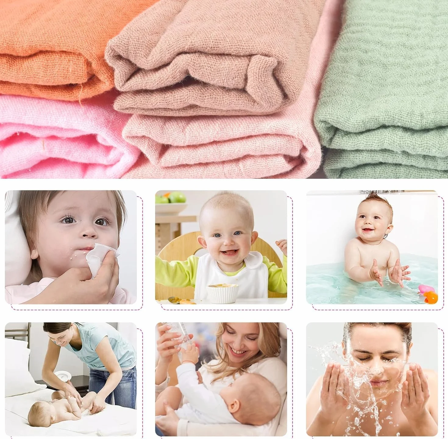10 Pack Muselinas Bebe Algodon 25x25 cm, Algodón Super Absorbentes Suave y Transpirable Gasas Toallas de Muselinas Suaves Bebe muselinas Algodon para recién Nacidos bebés(Color Aleatorio)