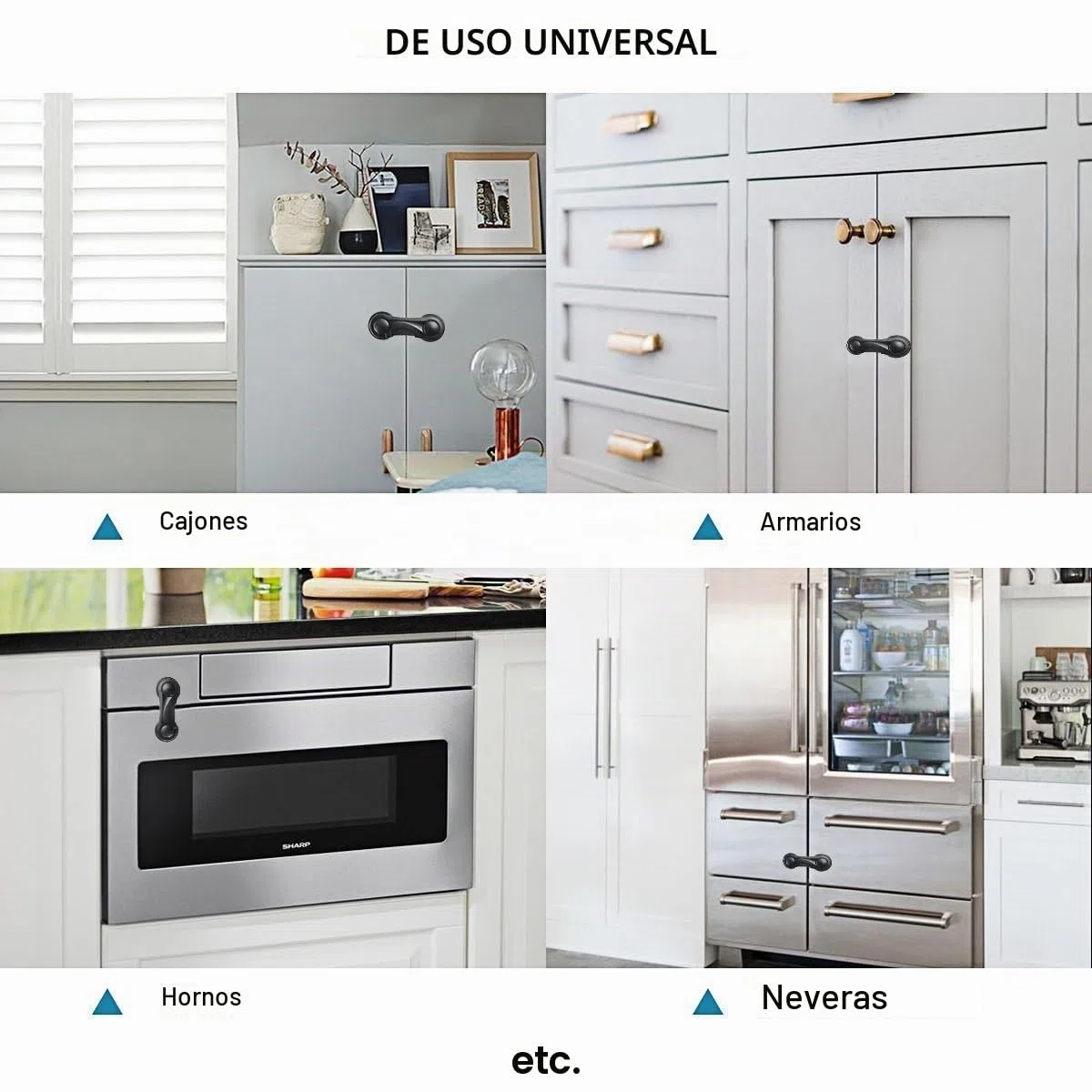 Juego de 10 cierres para puerta de bebé, para armarios, cajones, para niños, para cajones, versión actualizada para muebles, cocina, adhesivo fuerte, sin taladrar (negro)