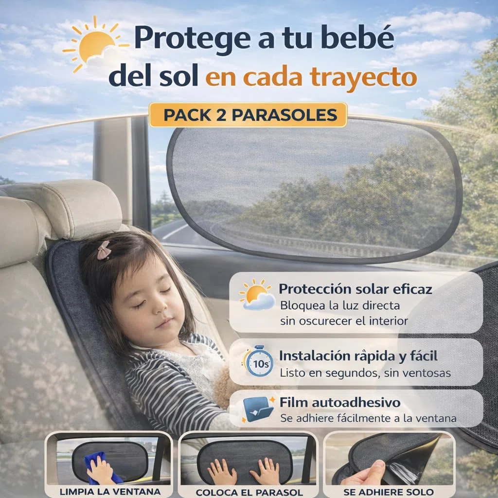 | BEBIKIS® SUPER PACK De Espejo Coche Para Bebe 100% IRROMPIBLE Para Asiento Trasero Con ROTACIÓN 360º + 2 Parasoles + Placa Baby On Board | Espejo Para Ver Al Bebé a Contramarcha En El Coche