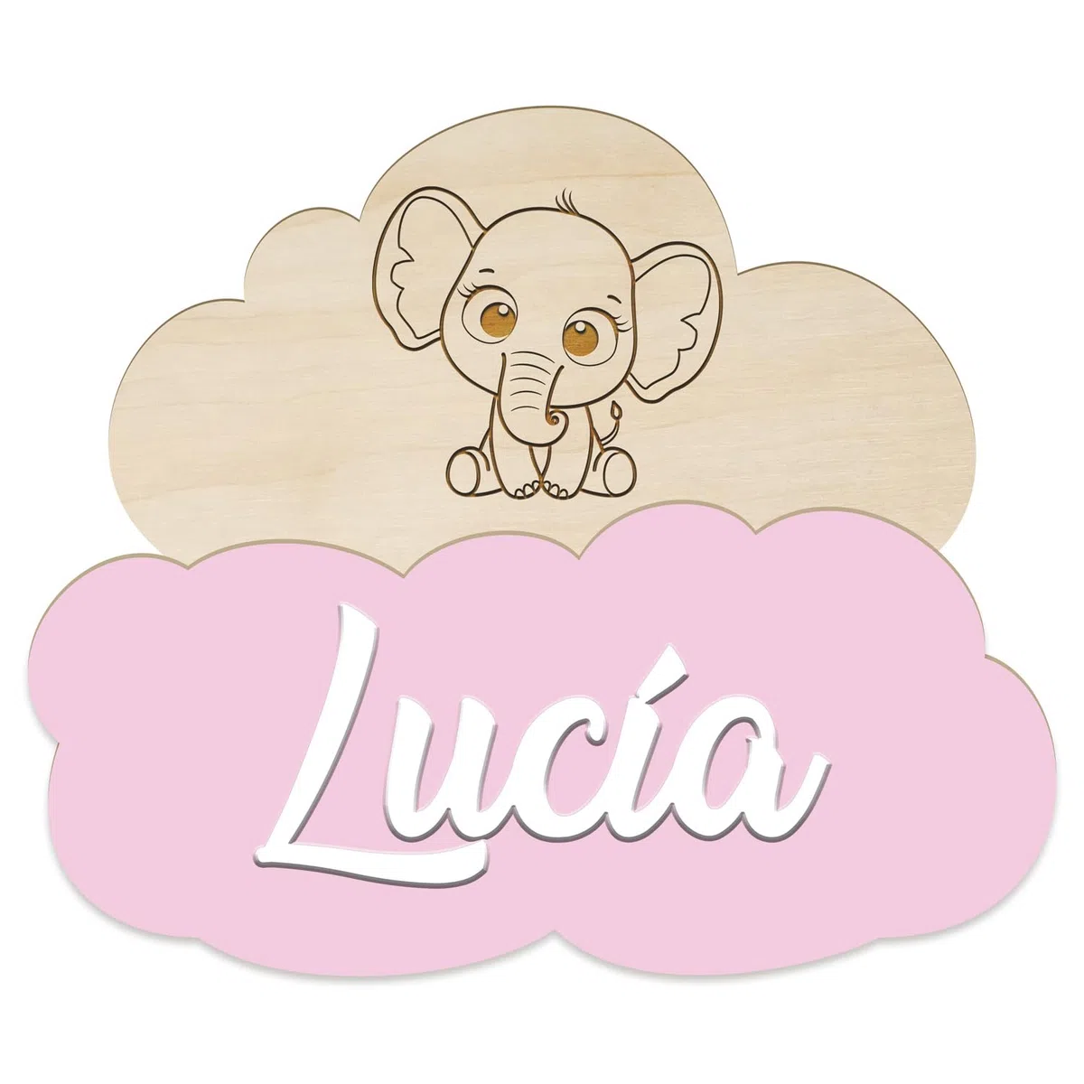 Nombre Decorativo Infantil de Madera Personalizado, forma de nube de 30x25cm, para decorar habitaciones, paredes y puertas. Regalo original para nacimientos, cumpleaños, comuniones y bautizos