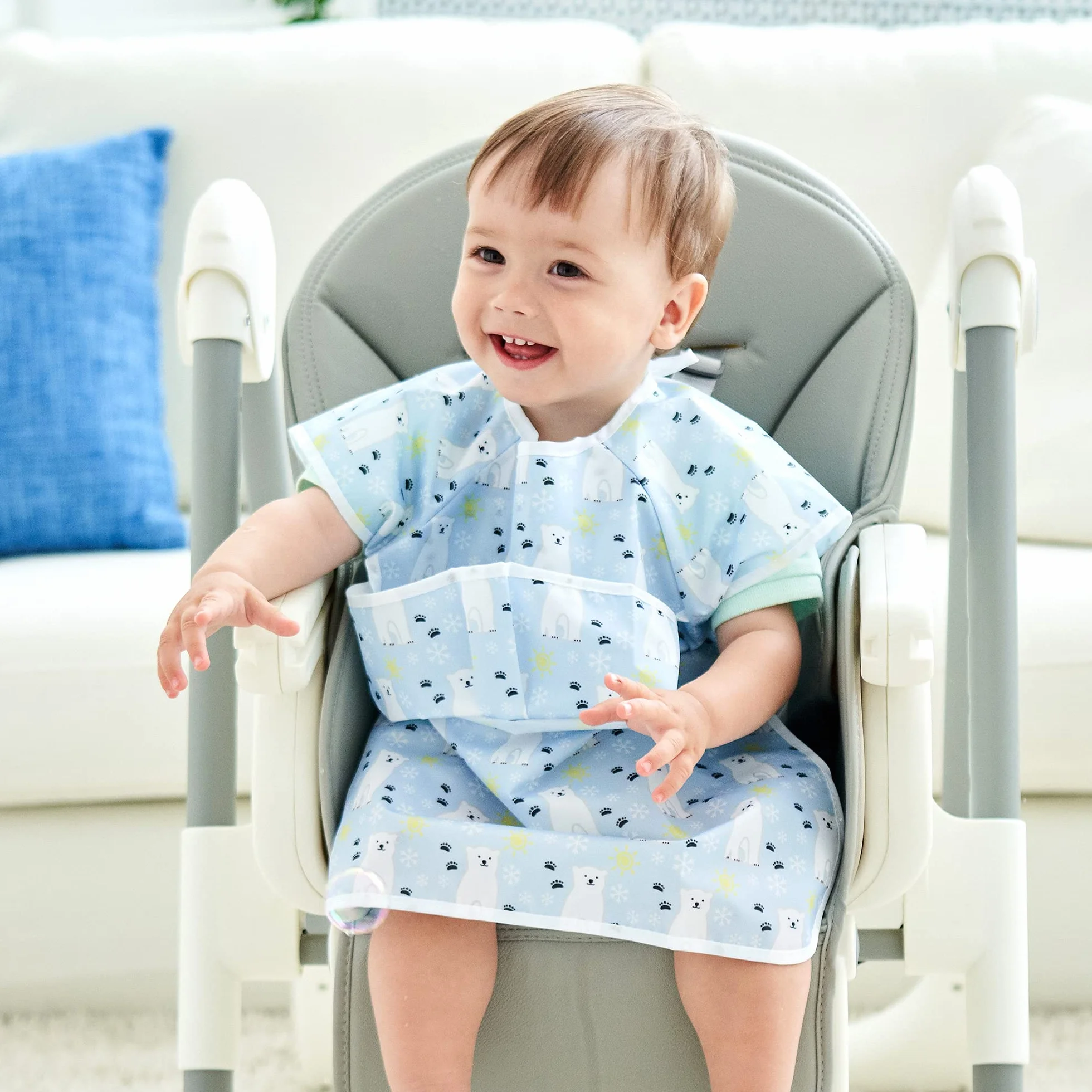 Babero para bebés con mangas Baberos impermeables para bebés y niños pequeños con bolsillo