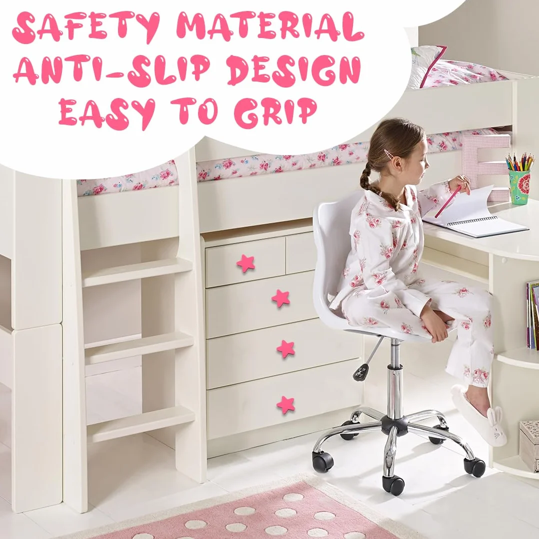 6 Pomo Infantil Estrella Acabado Lacado Medida,Tirador Estrella,Ideal para decoración Infantil (Rosa)
