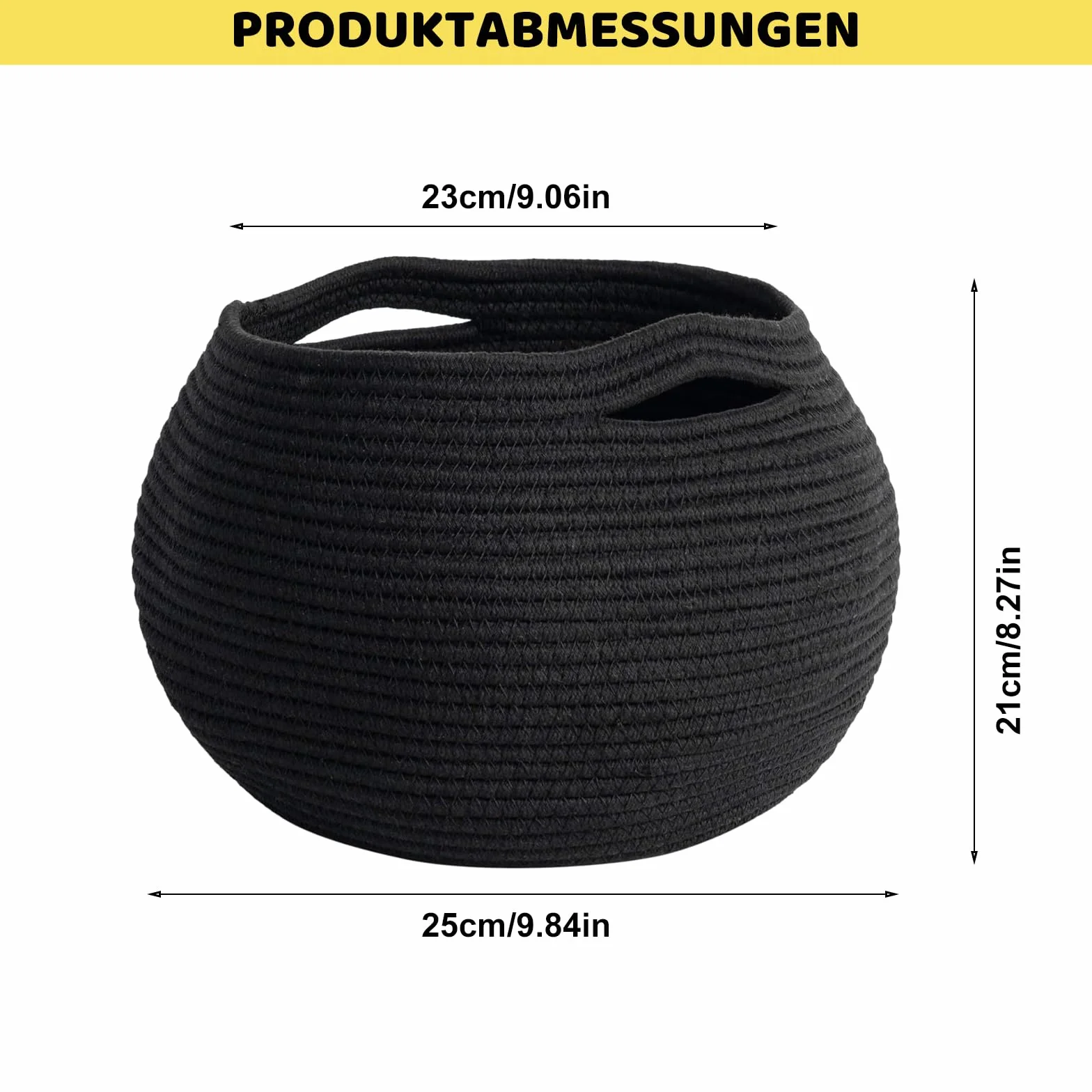 Cesta de almacenamiento negra trenzada redonda 25 x 21 cm para mantas salón decoración