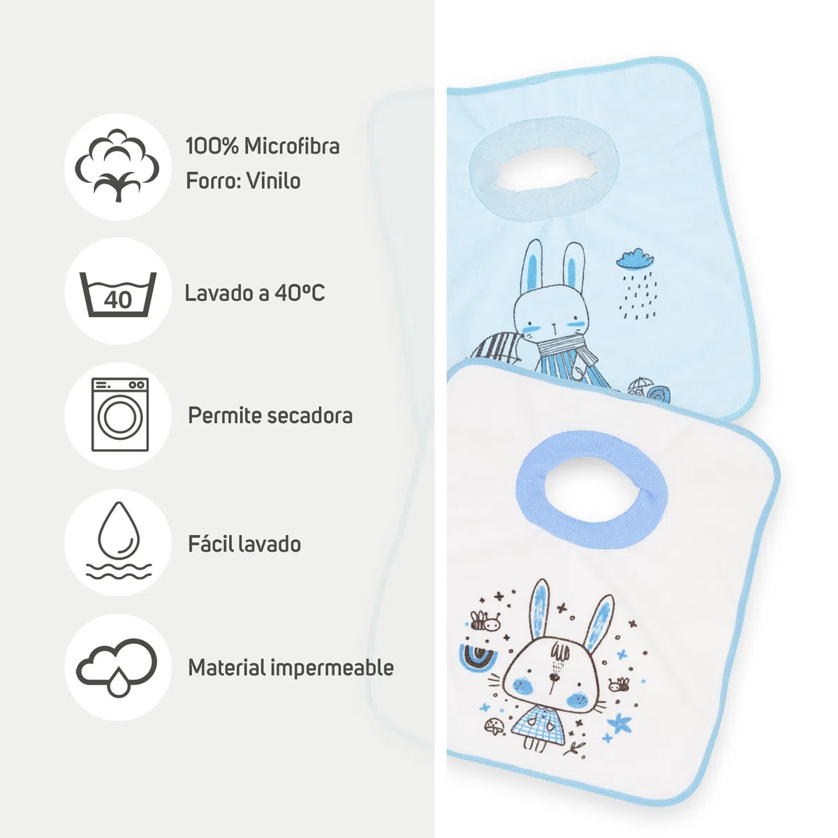 Ti TIN Pack de 4 Baberos Impermeables con Cuello Elástico - Extra Suaves y Absorbentes - Baberos con Forro Impermeable - Fácil de Lavar y Apto para Secadora - Para Bebés +12 Meses y Guardería