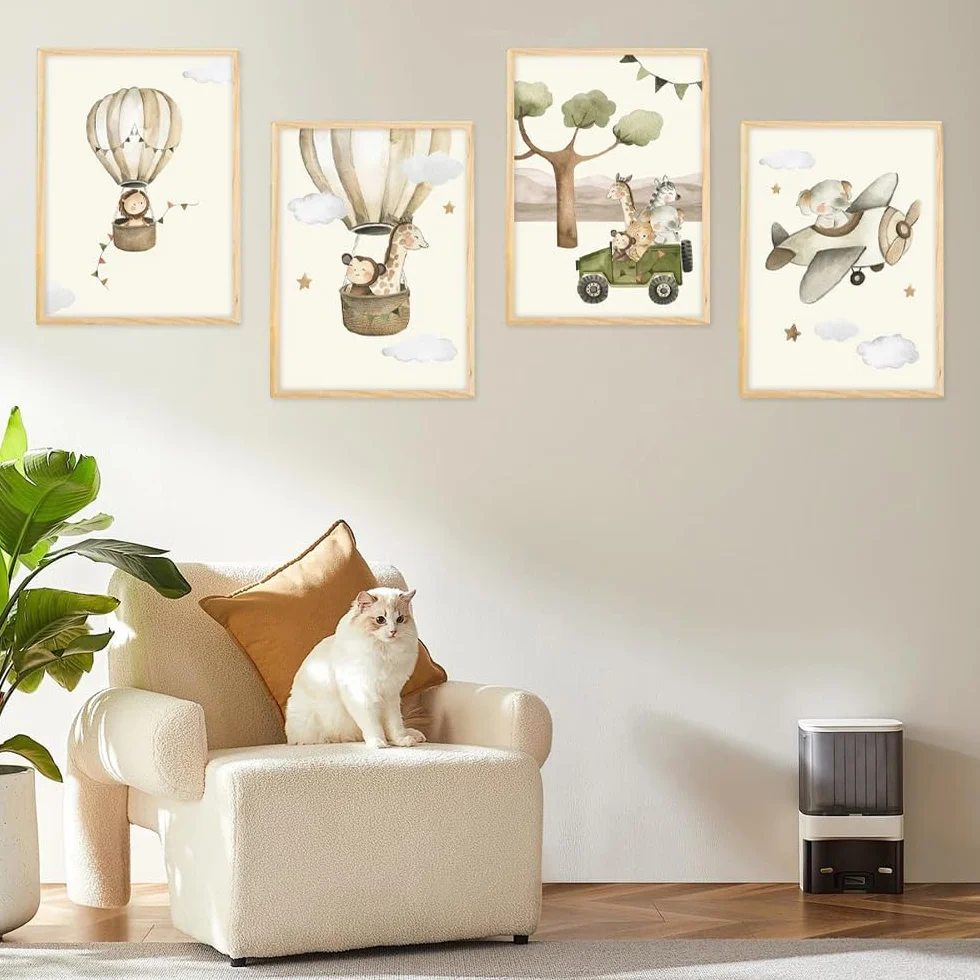 YunBey Juego de 4 Laminas Infantiles Cuadros Infantiles de Animales de la Jungla Sin Marco A4 Laminas Decorativas Pared Infantil para Habitación de Bebé