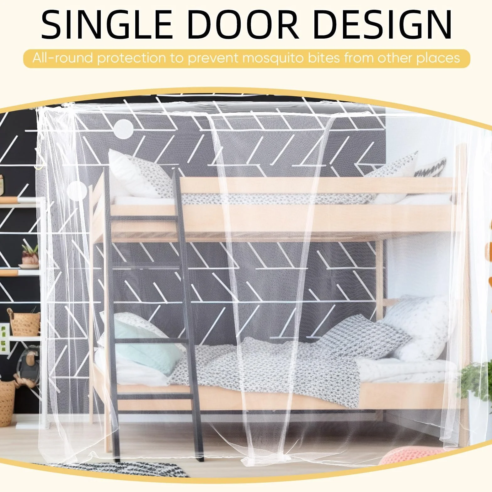 Malla Fina Mosquitera para Cama, Mosquitera Cuadrada, Antimosquitos para Cama Individual, Dosel de Cama Decorativo, Cortina de Cama Antiinsectos, con Gancho, 90 x 195 x 150 CM, Blanca