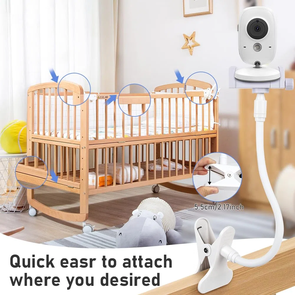 OFFCUP Soporte Camara Vigilancia Bebe, Universal Flexible Soporte para Cámara y Ajustable con Tornillo 1/4", Soporte para Monitor para Bebés para Cuna Mesa Habitación (Clip)
