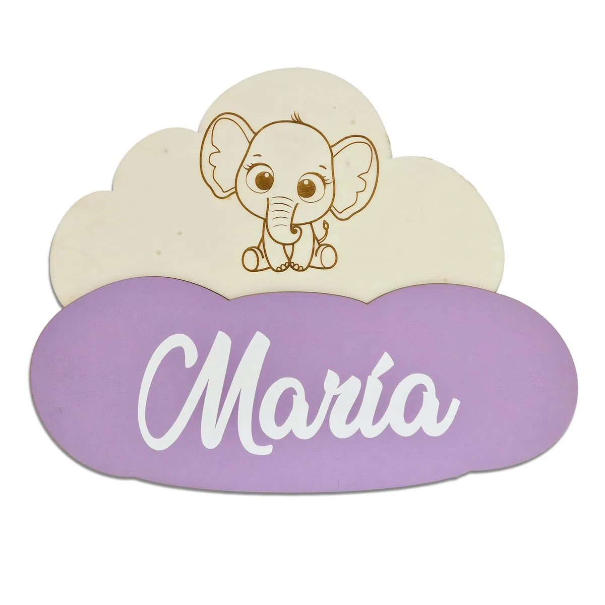 Nombre Decorativo Infantil de Madera Personalizado, forma de nube de 30x25cm, para decorar habitaciones, paredes y puertas. Regalo original para nacimientos, cumpleaños, comuniones y bautizos