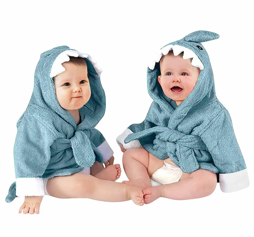 URAQT Toalla Bebe Recien Nacido, Toalla Baño con Capucha, Poncho Toalla Suave para Niños y Niñas, Toalla Playa Bebe Niños Extra Absorbente (Tiburón)