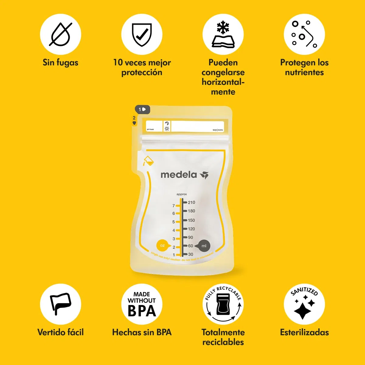 Medela bolsas de almacenamiento de leche materna Easy Pour, bolsas desechables de 210 ml, a prueba de fugas, protegen los nutrientes de la leche, sin BPA, paquete de 100, Exclusivo en Amazon