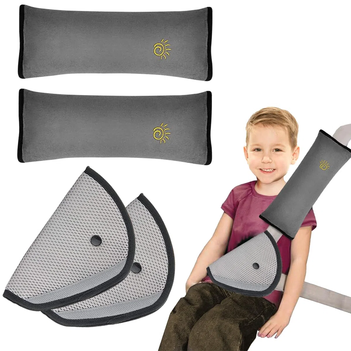 FGen Protector Cinturon Coche Niños, 2 Extraíbles para Asiento Coche, 2 Cojines Cinturón, Niño Apoyo para la Cabeza la Ayuda del Cuello Almohada Confort Cinturón, para Viajes Niños Bebés Adultos