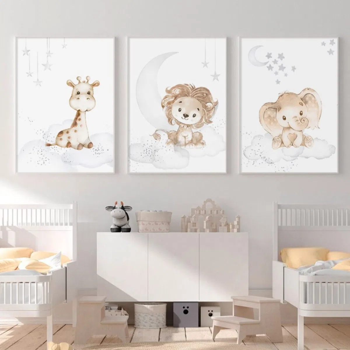 EXQUELEG Juego de 3 pósteres infantiles, diseño de conejo y jirafa, imágenes decorativas sin marco, motivos de animales