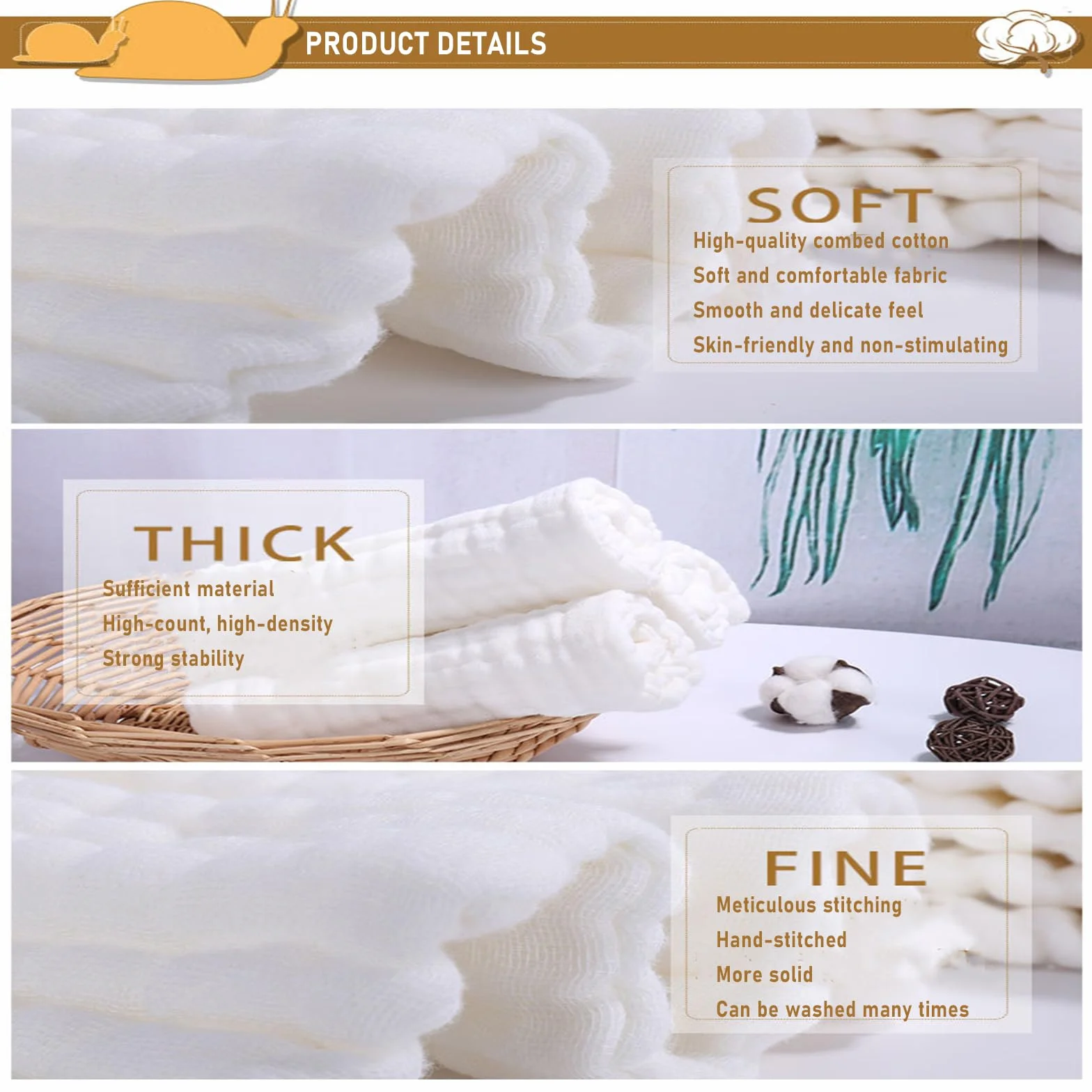 Yolistar 6 Pack Muselinas Bebe Algodon 25x50 cm, Gasas para Bebes Nacidos, 6 Capas Espesadas Super Absorbentes, Toallitas Reutilizables y Lavables, Suaves para Recien Nacido Niñas Niños, Blanco