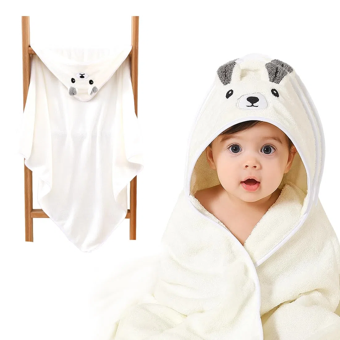 Toalla de baño con capucha para bebé, toalla bebe recien nacido, toalla con capucha,suave y súper absorbente, lavable a máquina, toallas de baño para niños pequeños, 0-3 años, Blanco