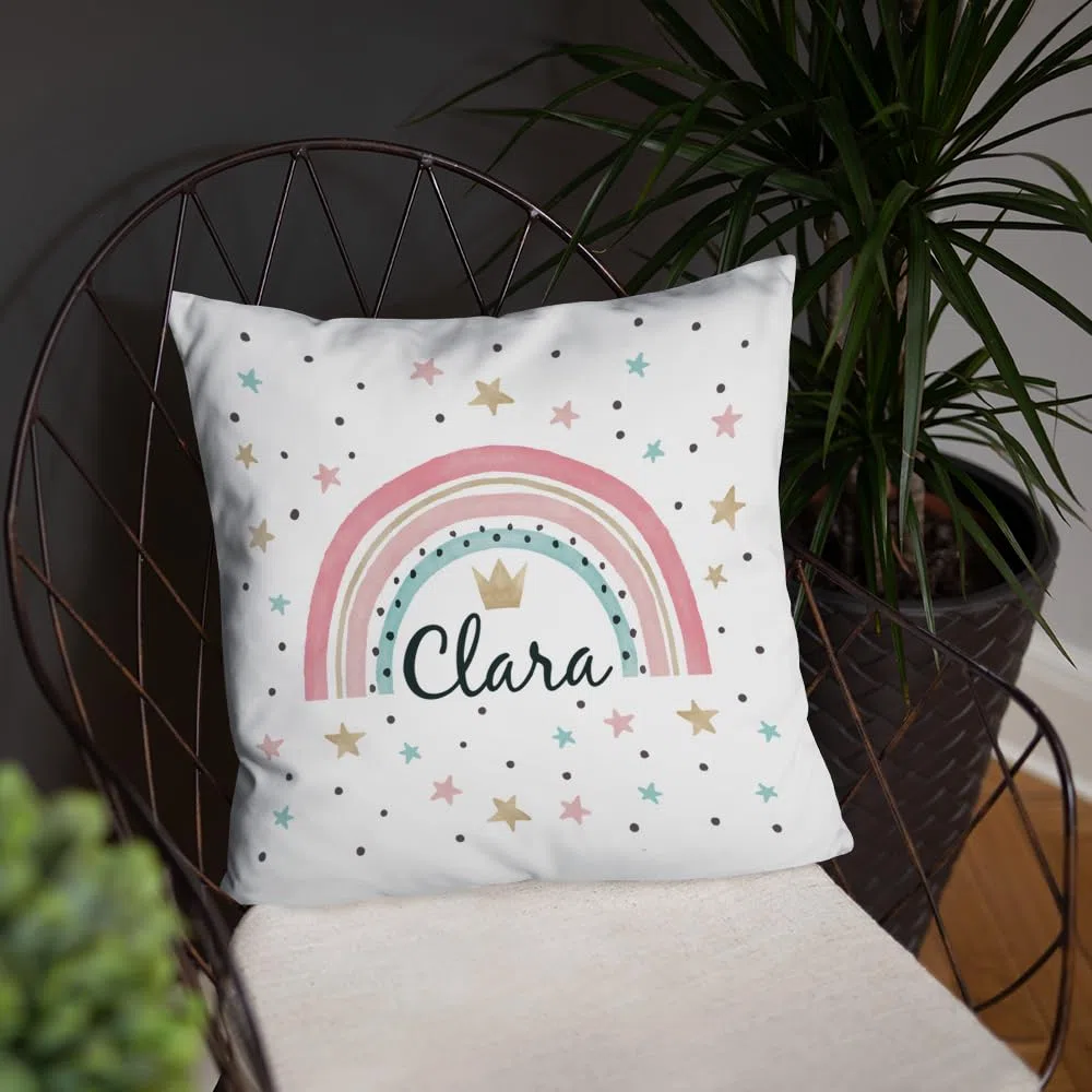 Kembilove Cojín Infantil Personalizado – Almohada Bebe Guardería Personalizado con el Nombre – Regalos para Bebes – Regalos Personalizados - Arcoiris