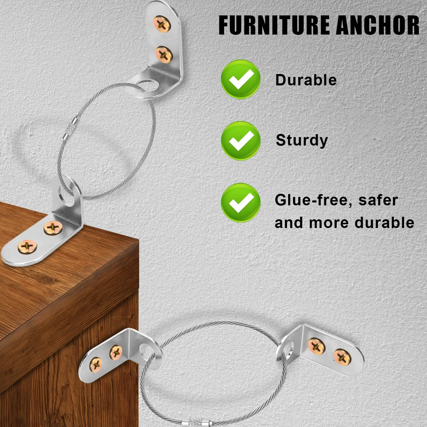 4 Juegos Anclajes Muebles Pared, Acero Inoxidable Premium Duraderos Antivuelco Anclajes Muebles Pared Correas Prácticas para Terremotos para Seguridad Bebés